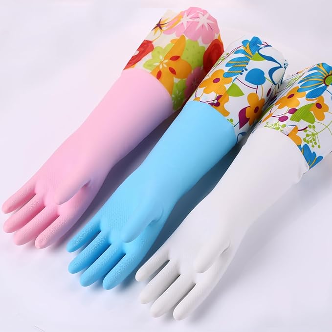 Bamllum 3 Pairs Rubber Cleaning Gloves, Household Kitchen Dishwashing Gloves - Image 3
