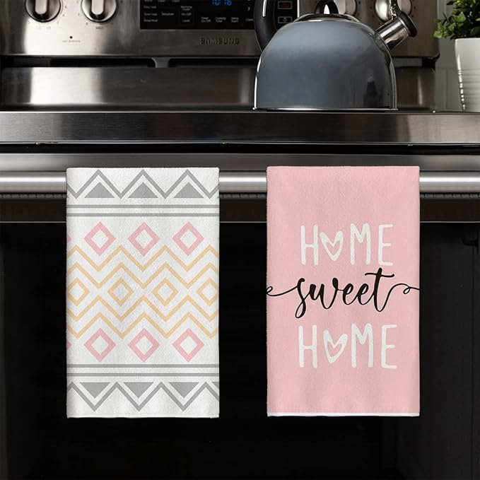 Artoid Mode Pink Stripes Home Sweet Home Boho Kitchen Towels Dish Towels - Image 7