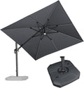 PURPLE LEAF 10 Feet Patio Umbrella with Base Outdoor Cantilever Solar Powered LED Swivel Square Umbrella Aluminum Offset Umbrella with 360-degree Rotation for Garden Deck Pool Patio Light Grey by PURPLELEAF