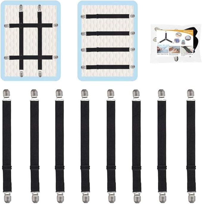 8Pcs Adjustable Bed Sheet Straps Clips, Elastic Mattress Sheet Fasteners Holder by QoeCycth