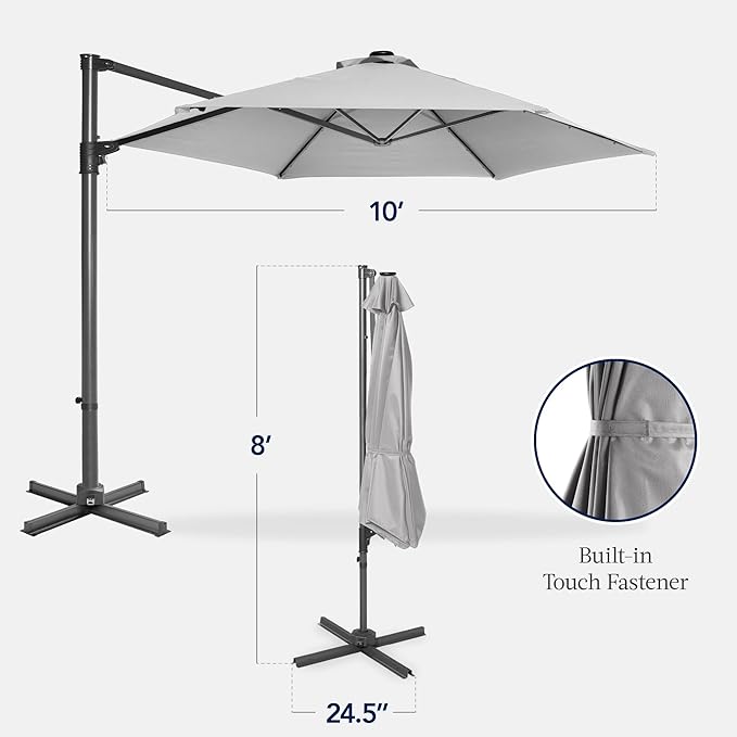 Best Choice Products 10ft Offset Cantilever Hanging Market Patio Umbrella, Smooth 360° Rotation, 8 Sturdy Ribs, Easy Adjustment - Fog Gray - Image 2