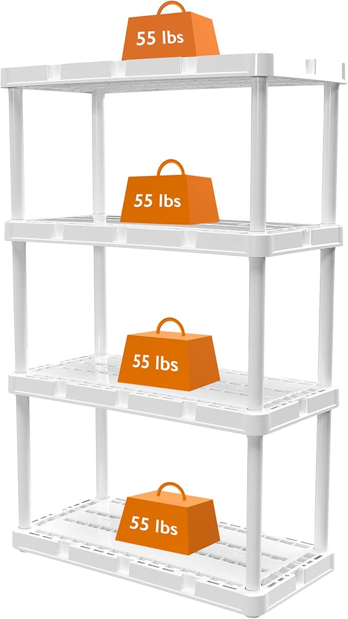 Gracious Living 3 Pack Light Duty Storage Shelves, Knect-A-Shelf 4-Shelf Ventilated Shelving Rack Organizer for Home, Garage, Basement & Laundry, White - Image 7