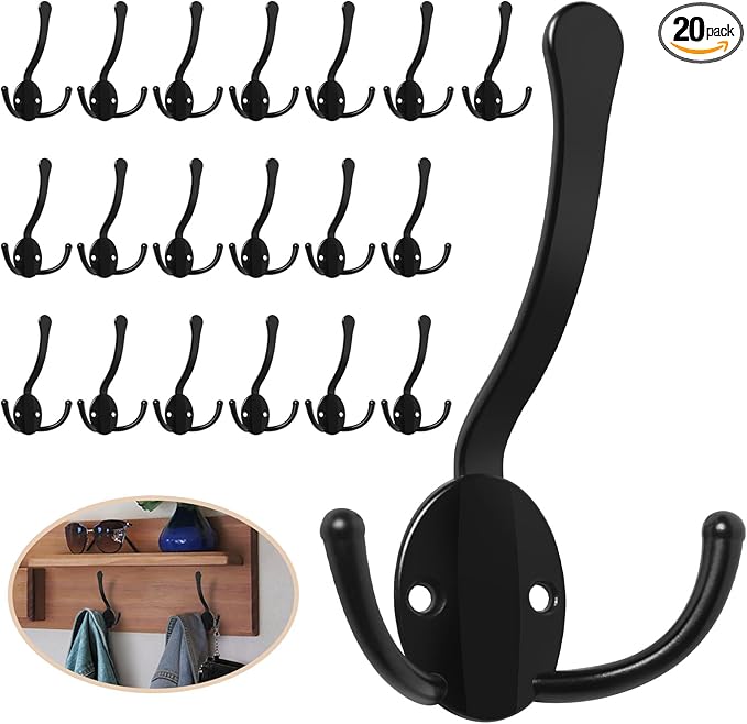 20 Pack Coat Hooks Heavy Duty, Metal Three Prongs Large Coat Hooks Wall Mounted by Homanu