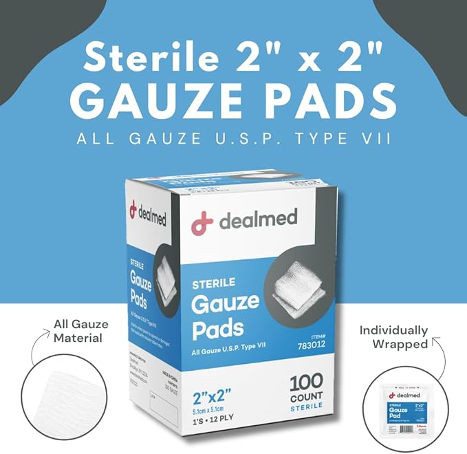 Dealmed 2’’ x 2’’ Sterile Gauze Pads Disposable and Individually Wrapped - Image 2