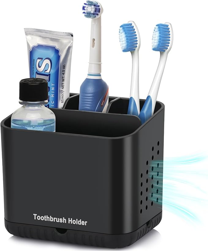 Black Toothbrush Holders for Bathrooms, Kids Electric Toothbrush and Toothpaste by PARKMANI