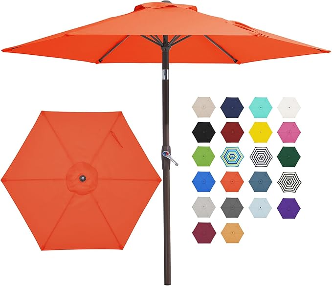 JEAREY 7.5FT Patio Umbrella Market Table Umbrella with 6 Sturdy Ribs, Push Button Tilt/Crank Outdoor Umbrella for Garden, Deck, Backyard, Pool and Beach,Orange by JEAREYOutdoorsCollection