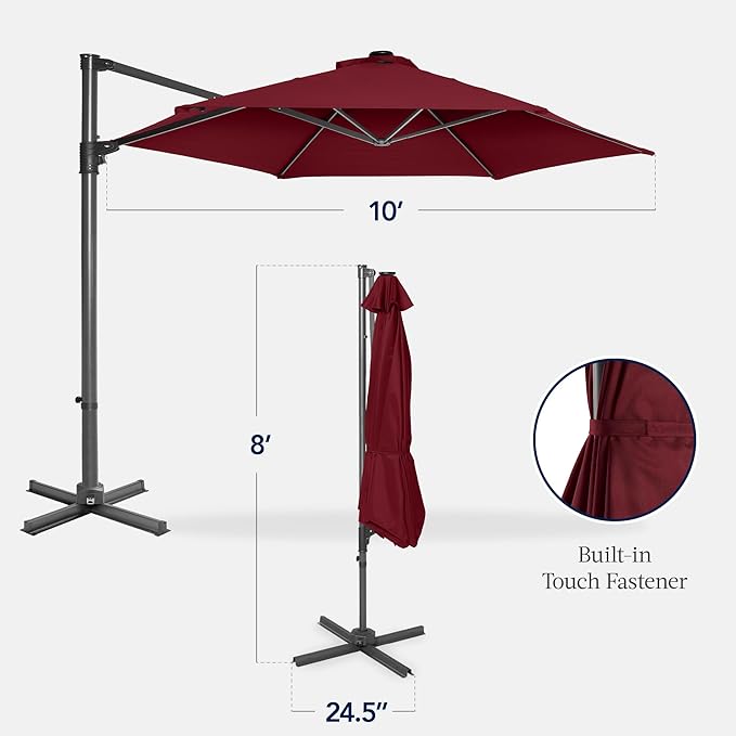 Best Choice Products 10ft Offset Cantilever Hanging Market Patio Umbrella, Smooth 360° Rotation, 8 Sturdy Ribs, Easy Adjustment - Burgundy - Image 2