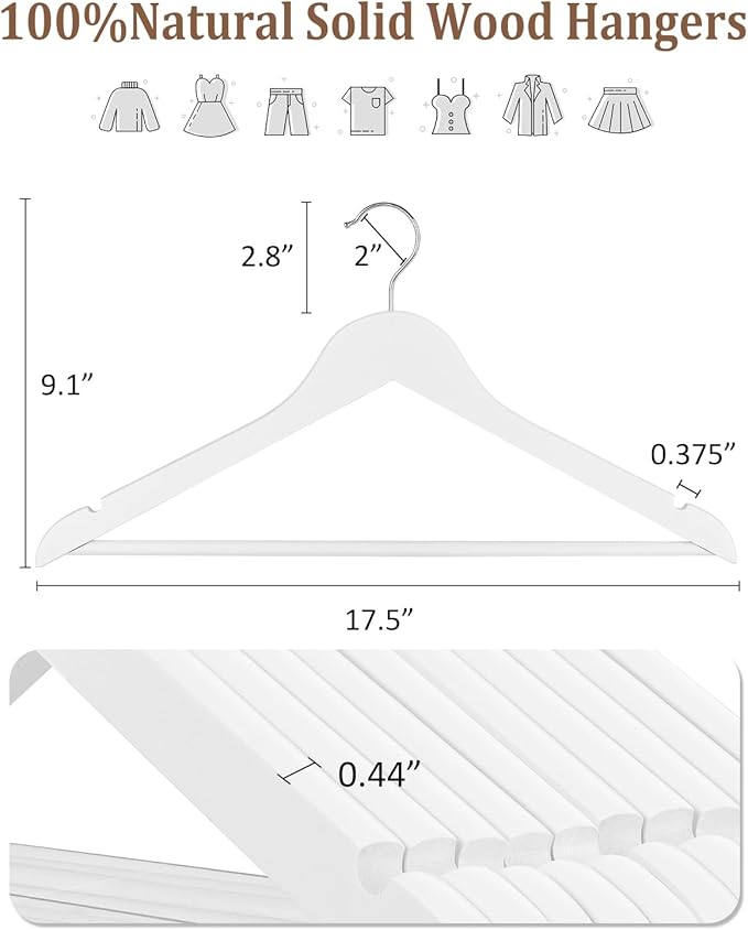 AMKUFO Wooden Hangers 20 Pack Wood Suit Hangers Non Slip Wooden Coat Hangers - Image 2