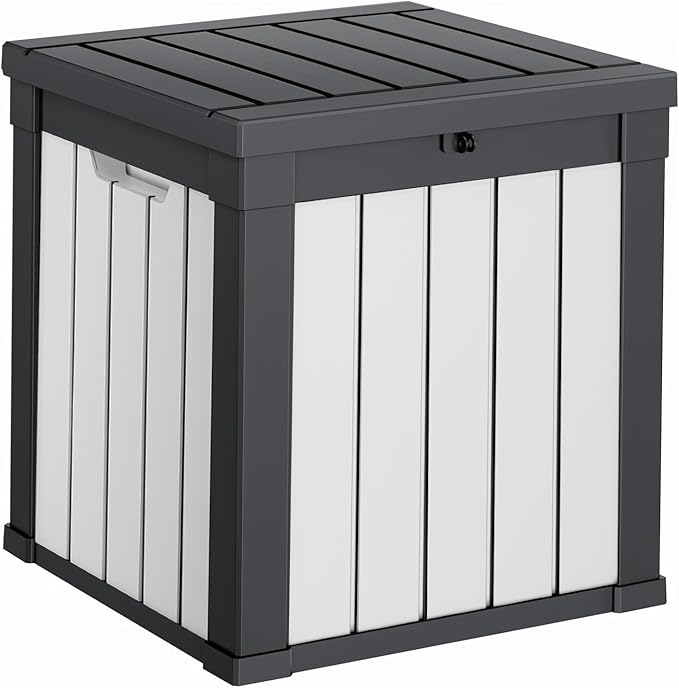40 Gallon Resin Deck Box, Lockable Patio Outdoor Storage Box for Furniture, Garden Tools and Tools Storage, Waterproof Outside Storage Boxes - Black&White by OutdoorLivingPerfected