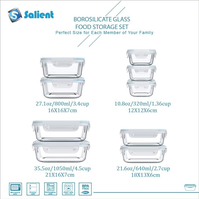 18 Piece Glass Food Storage Containers - Image 2