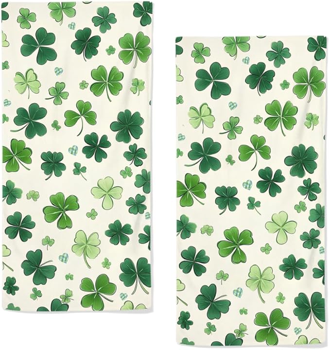 St Patrick’s Day Hand Towels Holiday Lucky Clovers Shamrock Kitchen Towels Soft by qiuhuang