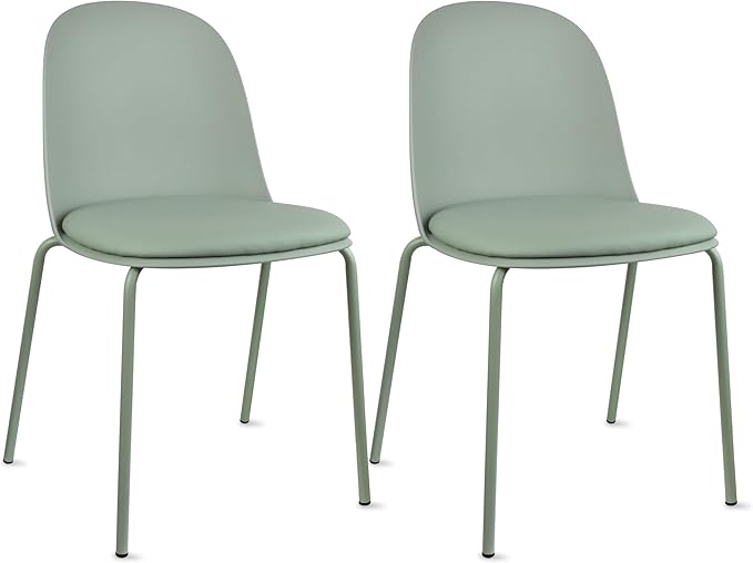 2xhome Modern Stackable Armless Dining Chair | Plastic Shell Seat with Metal Legs | Indoor or Outdoor Use | Home Kitchen Patio (2, Green, Padded Seat) by 2xhome