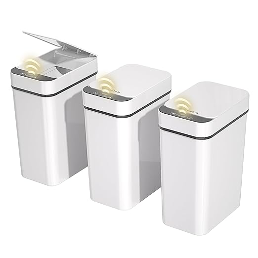 3 Pack Bathroom Trash Can 2.6 Gallon Small Touchless Automatic Motion Sensor by FocusOnDailynecessities