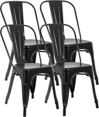 FDW | Metal Dining Chairs | Set of 4 | Black | Stackable Tolix Side Chairs with Backrest | Scratch-Resistant | Non-Slip Feet | Indoor/Outdoor Use | 330 lbs Capacity | for Kitchen & Restaurant by FDW