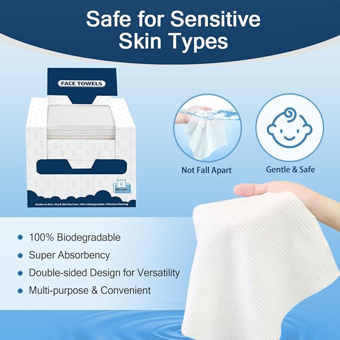 GLIMGLINT Face Towels, Biodegradable Makeup Remover Dry Wipes, Super Soft Clean - Image 5