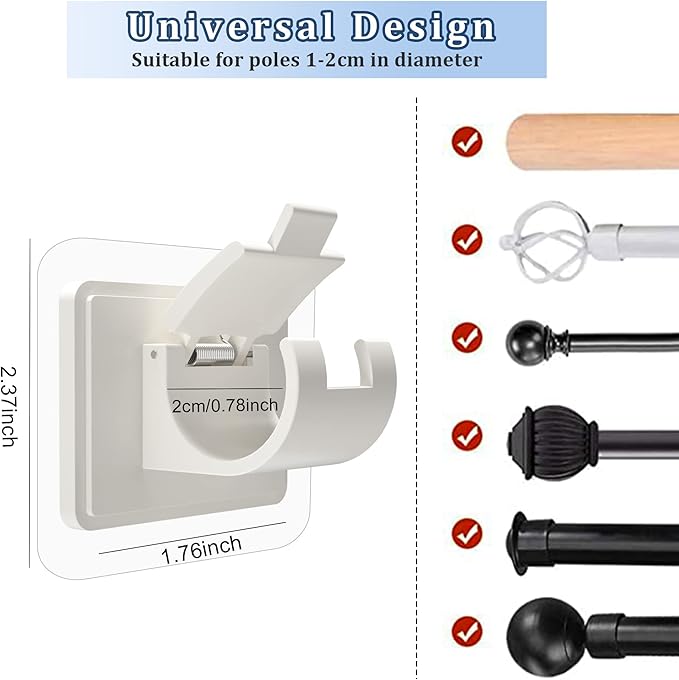 8PCS Self Adhesive Curtain Rod Holders No Drill Curtain Rods Brackets No - Image 3