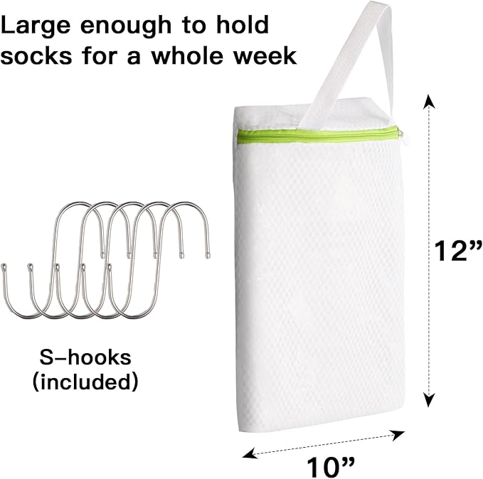 5-Pack Sock Laundry Bags with Metal Hooks, 10x12 Inch Mesh Washing Machine Bags - Image 2