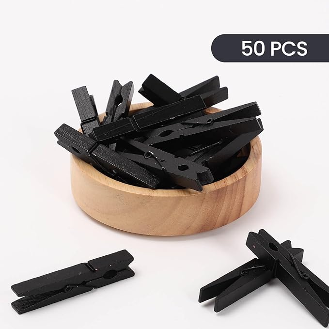 50PCS Colored Wooden Clothespins Black, 2.9inch Clothes Pins - Image 3