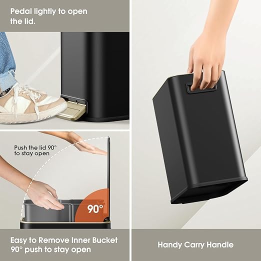 Small Bathroom Trash Can with Lid Soft Close, 5L / 1.3 Gallon Slim Garbage Can - Image 6