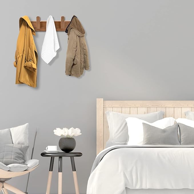 Wood Coat Rack Wall Mount with 5 Hooks, Natural Wall Coat Hook - Image 9