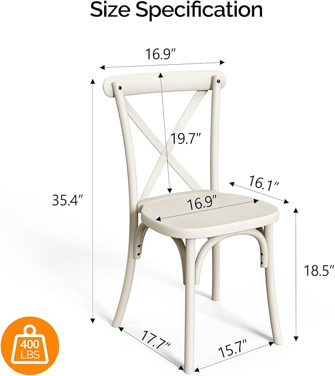 VINGLI Plastic Outdoor Dining Chairs Set of 4, Stackable Patio Cream White Dining Chairs with X Back, Waterproof Kitchen & Dining Room Chairs for Indoor-Outdoor, Capacity 400 lbs - Image 3