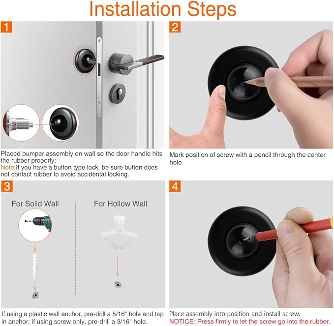 5 Pack Convex Wall Door Bumper Stop Black – 2-1/2” Outside Diameter Stainless - Image 6