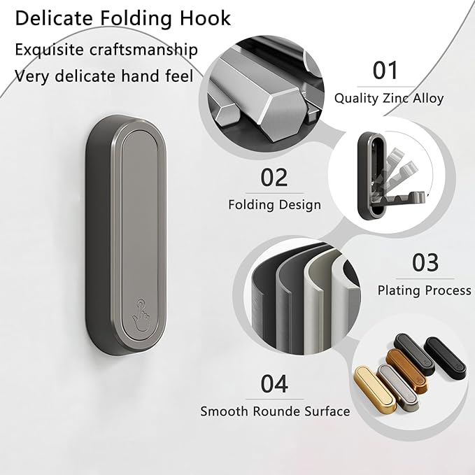 4PCS Folding Coat Hooks, Heavy Duty Wall Hooks Made of Zinc Alloy, Foldable - Image 2
