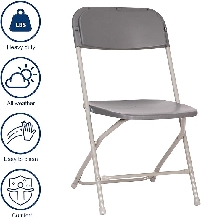Flash Furniture Hercules Big and Tall Commercial Folding Chair - Extra Wide 650LB. Capacity - Durable Plastic - Gray, 4-Pack - Image 5