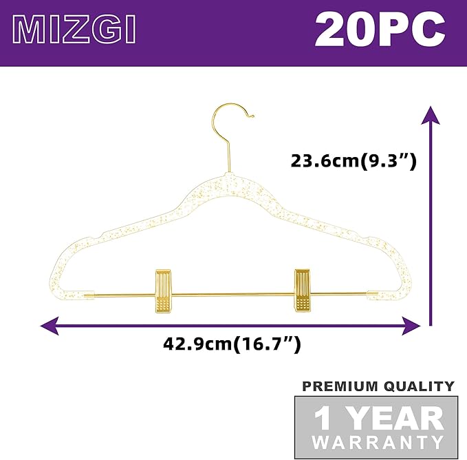 MIZGI Slim Gold Glitter Pants & Skirt Hangers – Adjustable Gold Clips & Hooks - Image 4