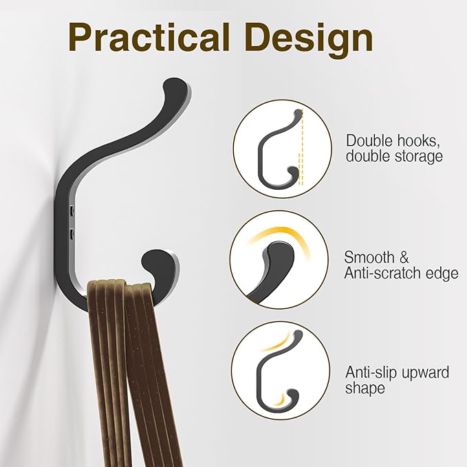 Coat Hooks Wall Mount for Hanging, Heavy Duty Backpack Hooks for Wall, Hold up - Image 4
