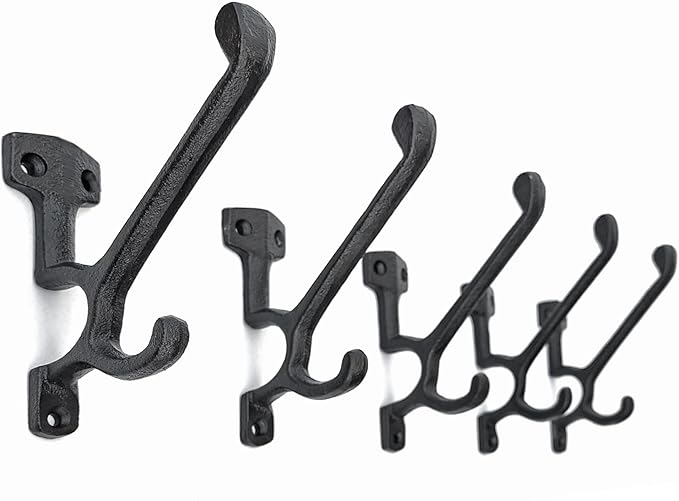 Ambipolar 5 Pack Decorative Cast Iron Heavy Duty Double Hooks, Wall Mounted - Image 5