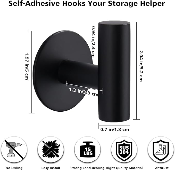 Adhesive Hooks Heavy Duty Wall Hooks Stainless Steel Waterproof Shower Hook - Image 3