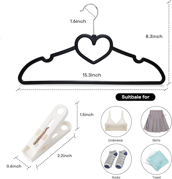 Plastic Hangers 30 Pack, Heart-Shaped Clothes Hanger Ultra Thin Space Saving - Image 2