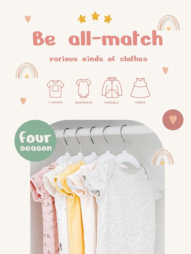 HOUSE DAY 11 Inch Velvet Baby Hangers 50 Pack White, Premium Kids Hangers - Image 8