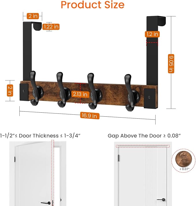 Homode Over The Door Hooks Heavy Duty, Wood Over Door Hanger Hook - Image 6