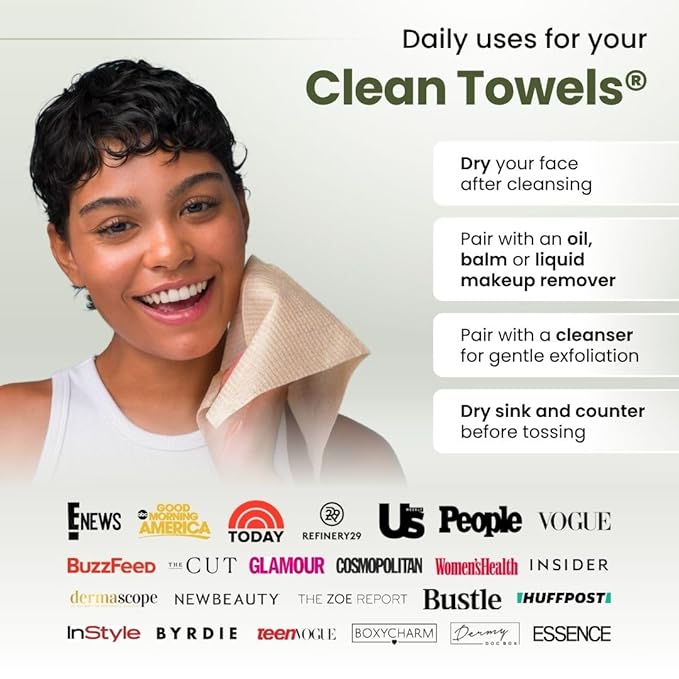 Clean Skin Club Bamboo Viscose Clean Towels® XL 100% USDA Biobased Face Towel - Image 4