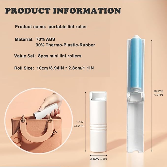 Mini Reusable Lint Roller for Travel, 8 Pack Washable Foldable Lint Remover - Image 2