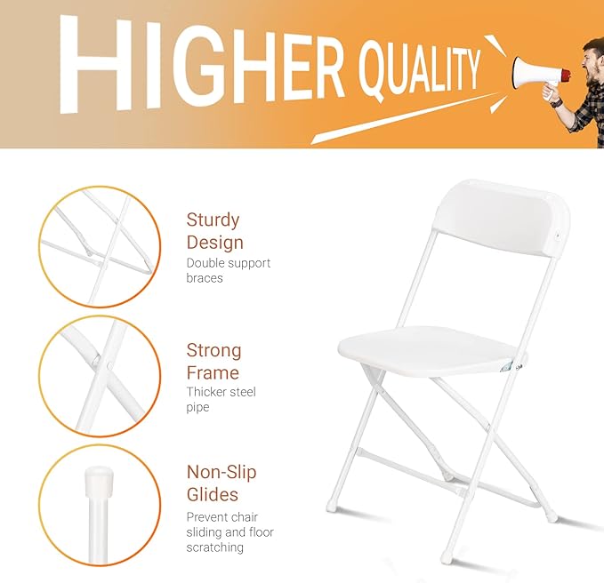 VINGLI 5 Pack White Plastic Folding Chair, Indoor Outdoor Portable Stackable Commercial Seat with Steel Frame 350lb. Capacity for Events Office Wedding Party Picnic Kitchen Dining - Image 4