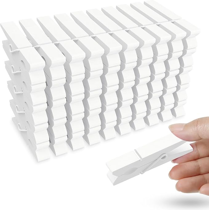 50PCS Colored Wooden Clothespins, 2.9inch White Clothes Pins by HONGYUTAI