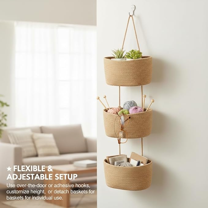 Over the Door Organizer, 3-Tier Hanging Storage Basket - Image 7