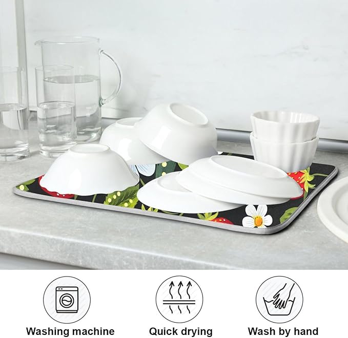 Strawberries White Flowers Dish Drying Mat - Image 7