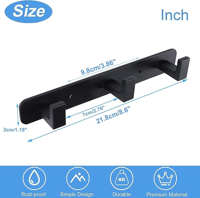 Coat Rack, Heavy Duty Stainless Steel 3 Tri Coat Hook Hanger, Wall Mounted Wall - Image 7