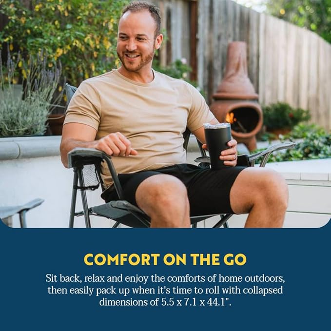 GCI Outdoor Comfort Pro Camping Chair | Collapsible Folding Chair with Durable Armrests, Drink Holder & Portable Carry Bag — Heathered Royal - Image 6