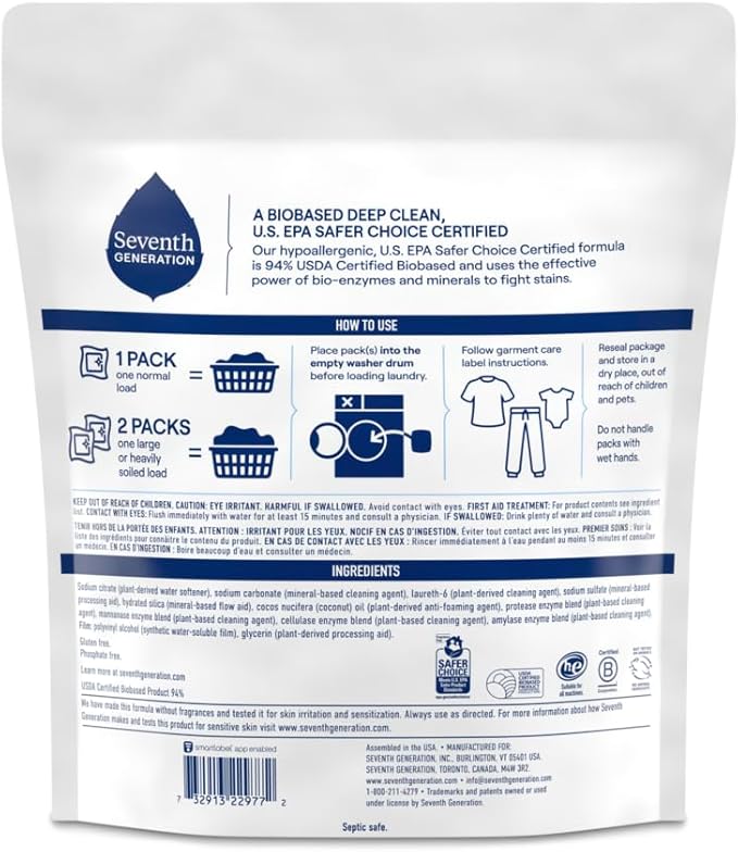 Seventh Generation Laundry Detergent Packs, Free & Clear, Made - Image 2