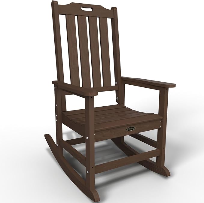 Oversized Rocking Chair, Outdoor Rocking Chair for Adults, All Weather Resistant Porch Rocker for Lawn Garden, Brown by THOEOE