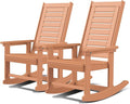 GREENVINES Outdoor Rocking Chairs | Set of 2 | Porch Rocker | HDPE Plastic | Teak | Oversized Rockers | High Back | Big & Tall | Ladder Back | for Patio Outside Backyard Balcony Garden by GreenVines