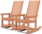 GREENVINES Outdoor Rocking Chairs | Set of 2 | Porch Rocker | HDPE Plastic | Teak | Oversized Rockers | High Back | Big & Tall | Ladder Back | for Patio Outside Backyard Balcony Garden by GreenVines