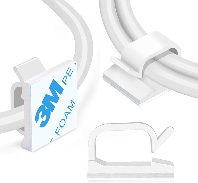 XHF 5/8” Adhesive Cord Clips White 60pcs, Outdoor Christmas Light Clips by XHF