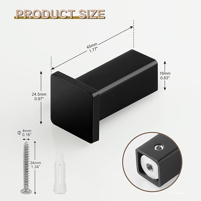 SAYAYO Modern Black Coat Hooks for Wall, Robe Hooks Towel Holder for Bathrooms - Image 5