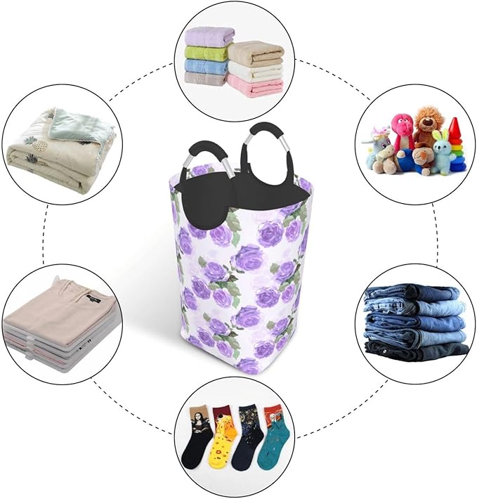 Floral Laundry Basket Flowers Foldable Laundry Hamper Vintage Collapsible - Image 5